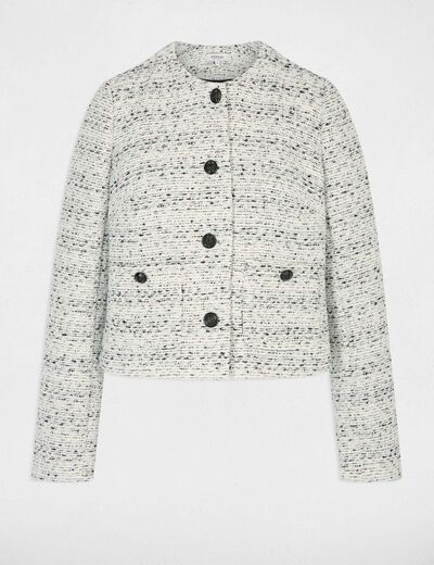 Chaqueta recta con cuello redondo marfil mujer