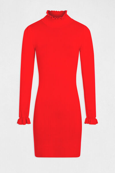 Vestido de punto ajustado cuello alto rojo mujer
