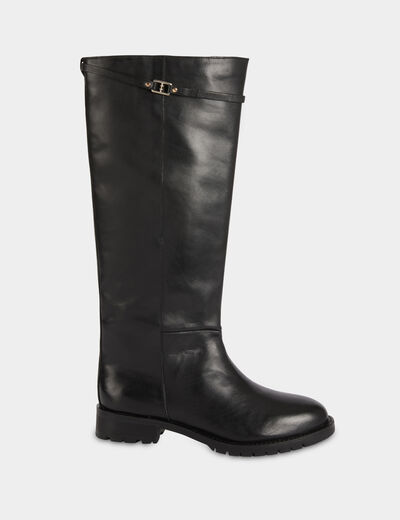 Bota ecuestre de piel sint&eacute;tica negro mujer