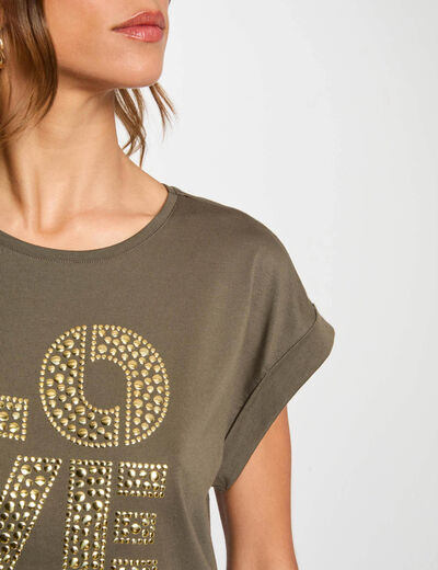 Camiseta con mensaje verde caqui mujer