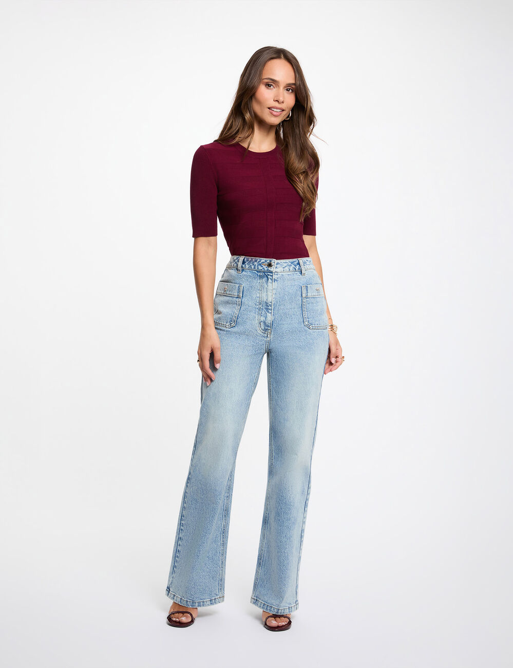 Jersey manga corta burdeos mujer