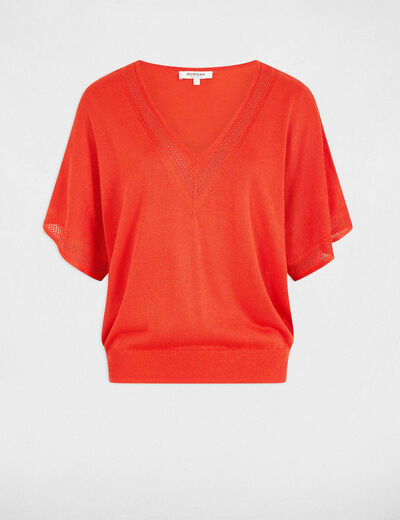 Jersey escote en V manga corta naranja oscuro mujer