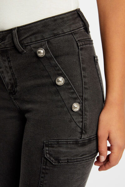 Vaquero cargo skinny con botones gris moyen mujer