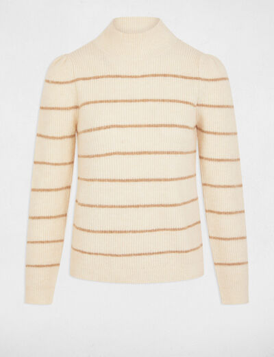 Jersey cuello alto y rayas marfil mujer