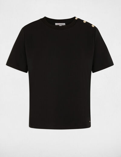Camiseta cuello redondo con botones negro mujer