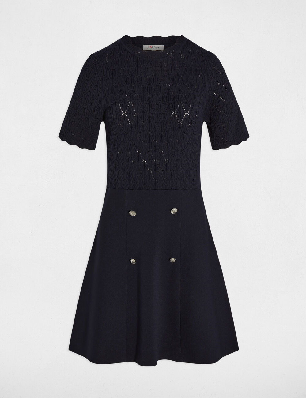 Vestido de punto corto. azul marino mujer