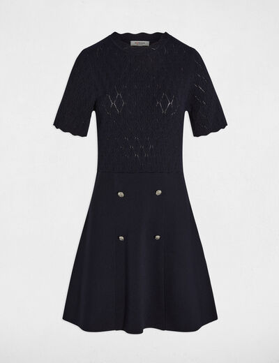 Vestido de punto corto. azul marino mujer