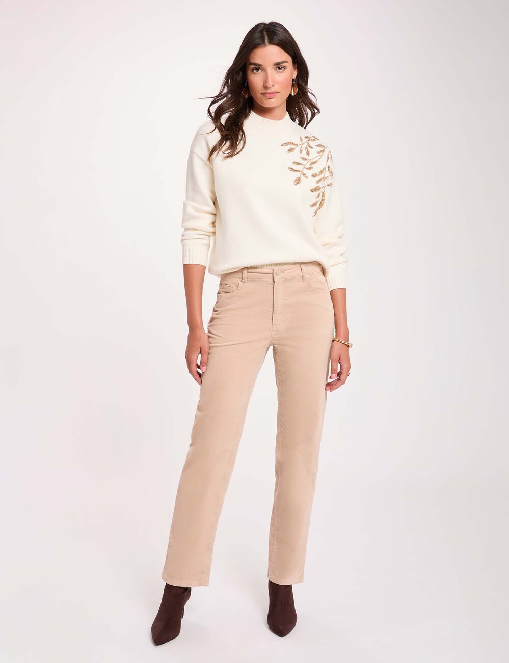 Jersey de cuello alto marfil mujer