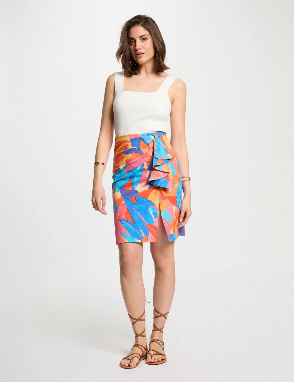 Falda ajustada estampada multicolor mujer