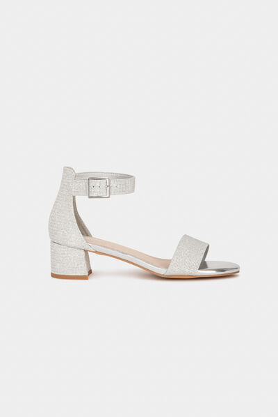 Sandalias de tacón efecto metalizado plateado mujer