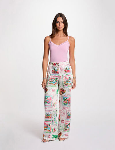 Pantalón ancho estampado multicolor mujer