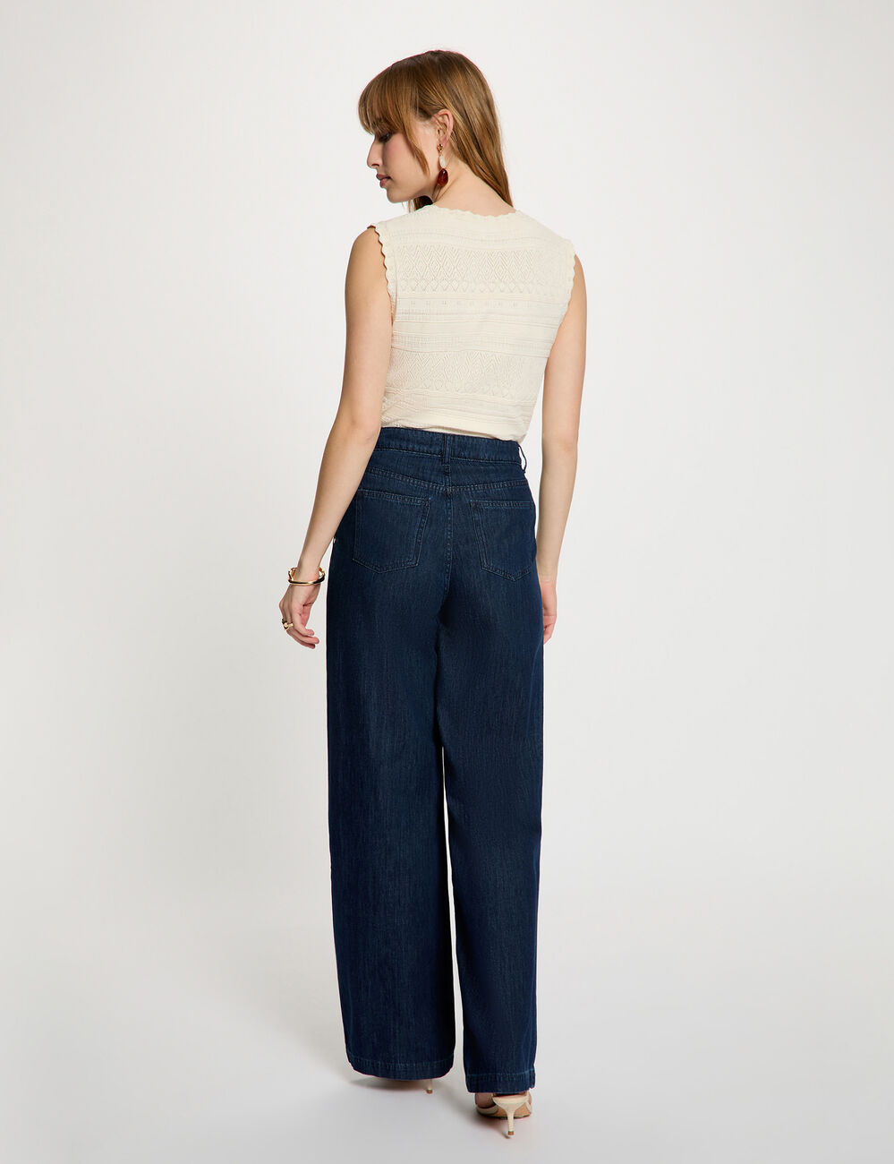 Jersey ajustado con cuello en V marfil mujer