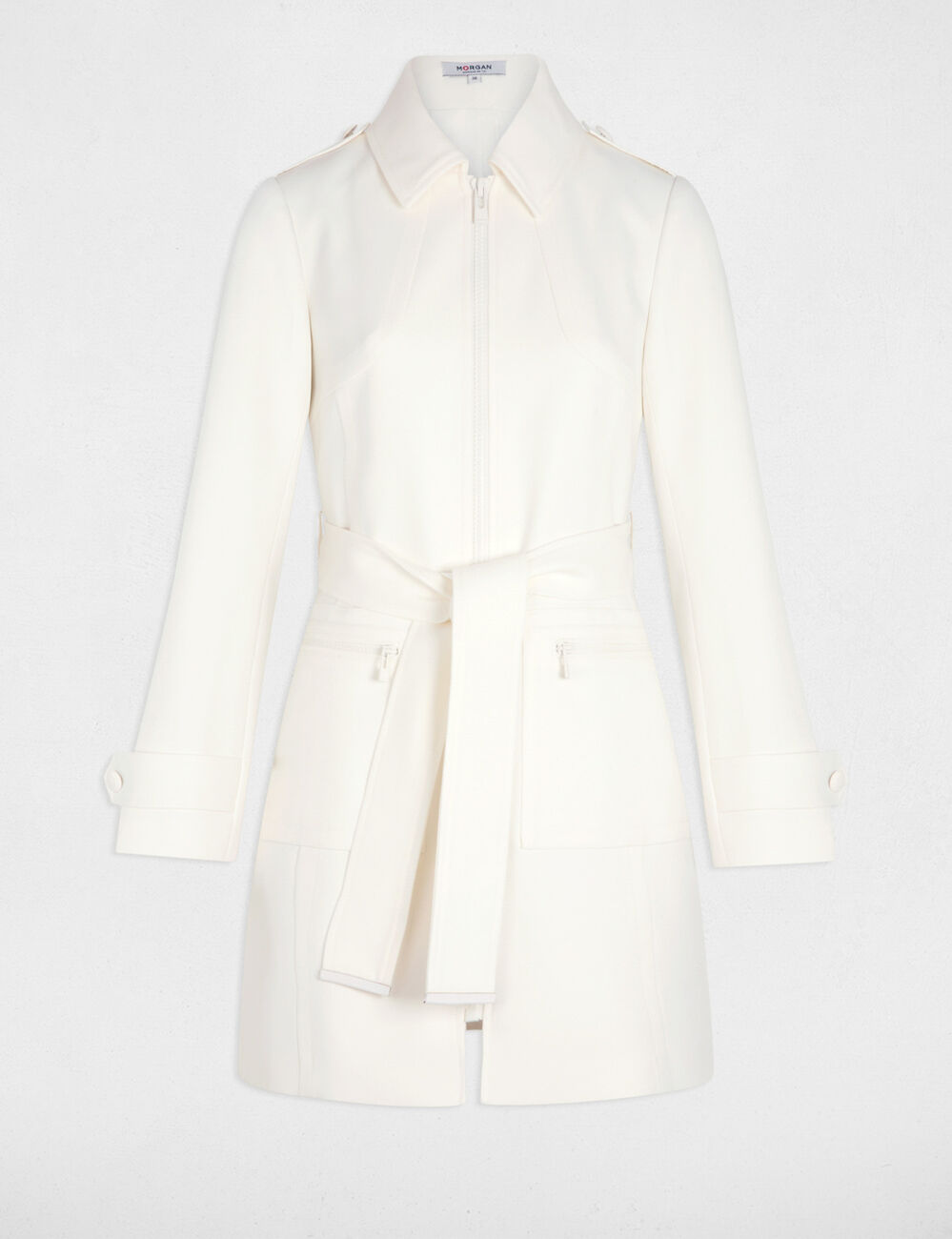 Abrigo larga con cremallera blanco mujer