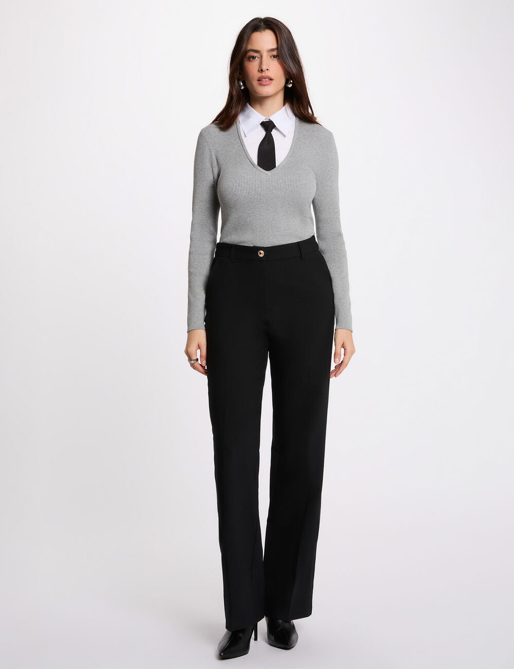 Jersey 2 en 1 con cuello vuelto gris claro mujer