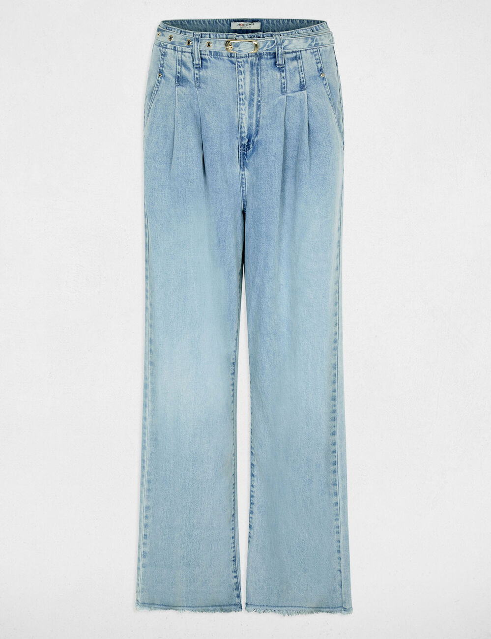 Jean ancho de tiro alto denim descolorido mujer