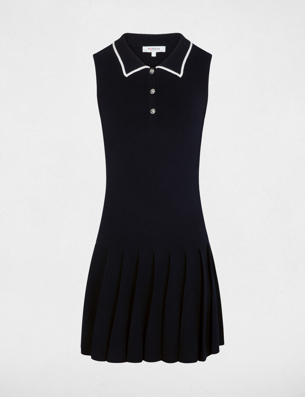 Vestido de punto con cuello vuelto azul marino mujer