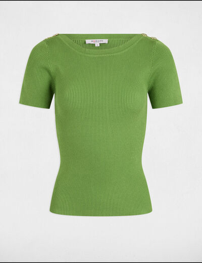 Jersey cuello barco y botones vert anis mujer