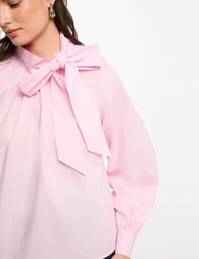 Blusa con cuello lazada rosa mujer
