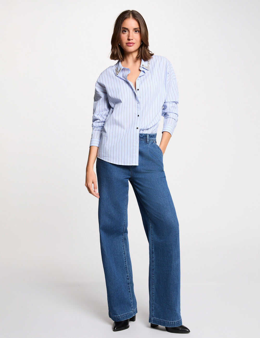 Camisa oversize de rayas multicolor mujer