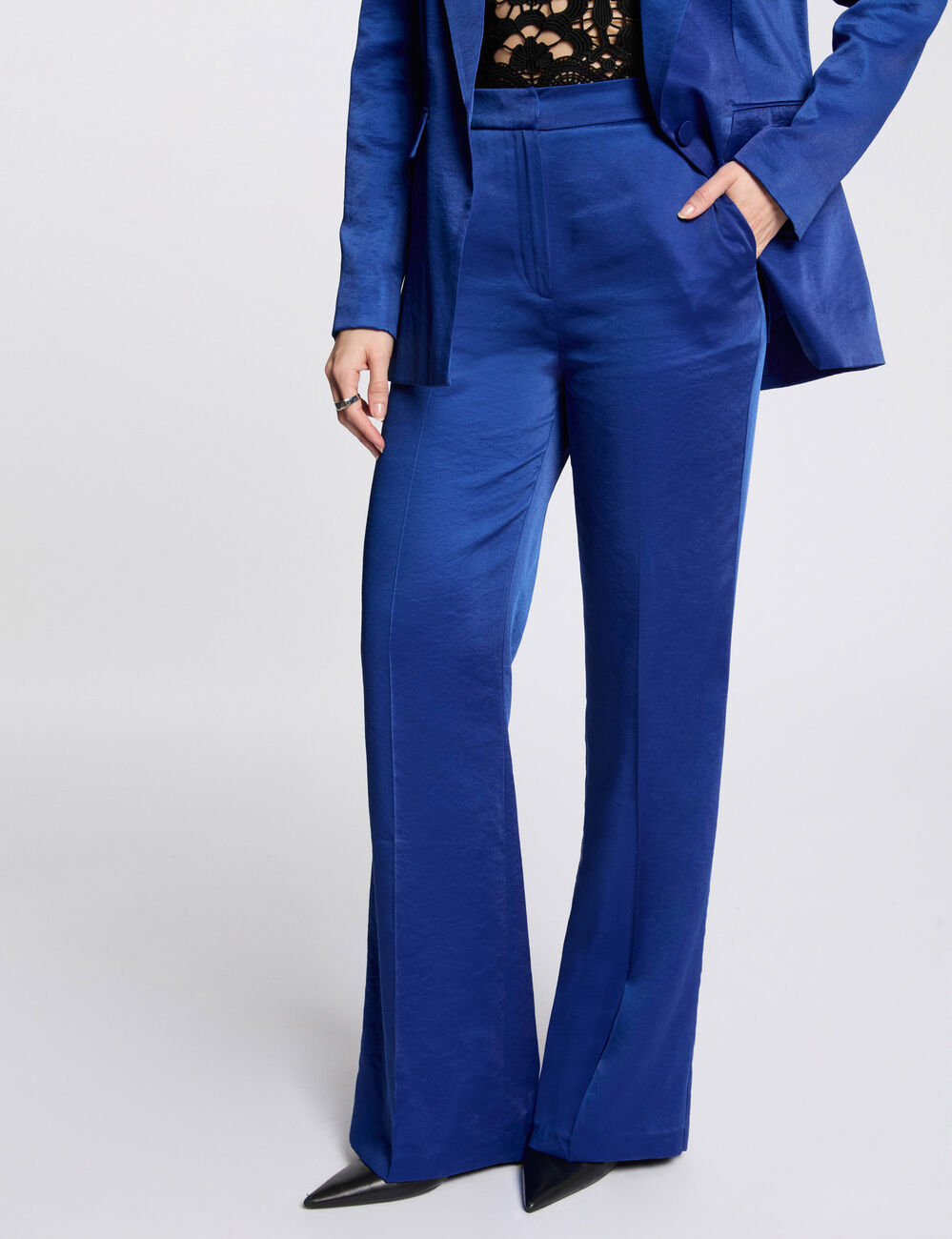 Pantalón recto holgado azul eléctrico mujer