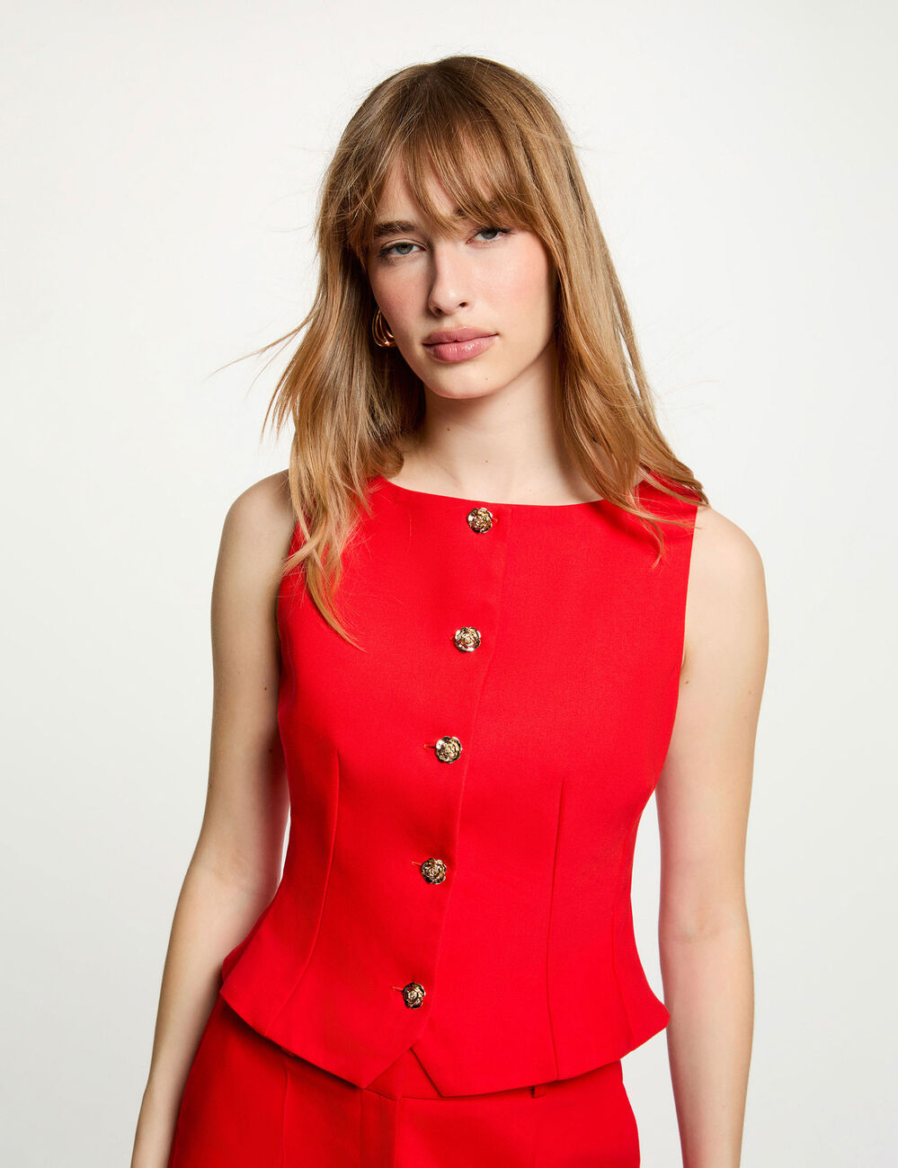 Chaleco sin mangas rojo vivo mujer