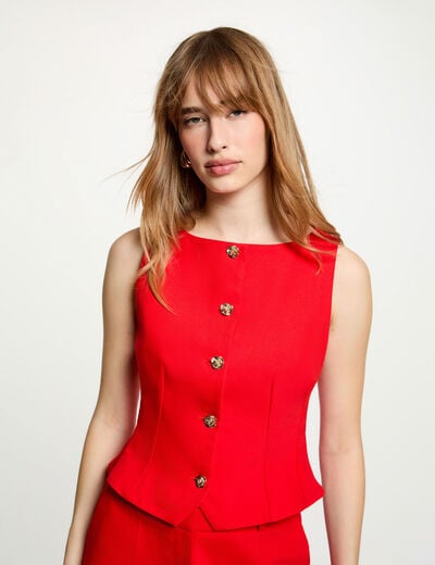 Chaleco sin mangas rojo vivo mujer