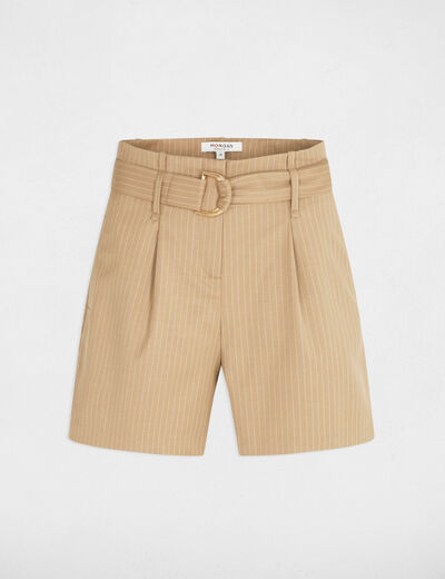 Short ajustado con rayas beis claro mujer