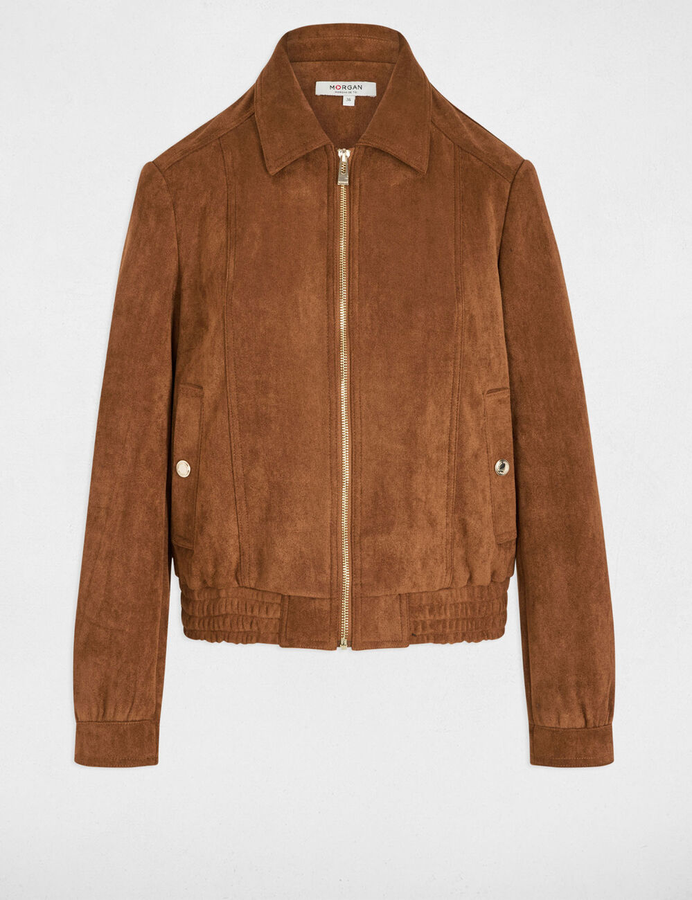 Chaqueta de antelina marrón coñac mujer
