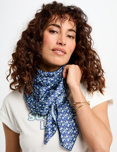 Fular de satén estampado azul mujer