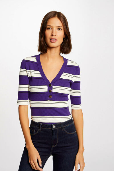 Jersey manga corta con rayas morado mujer