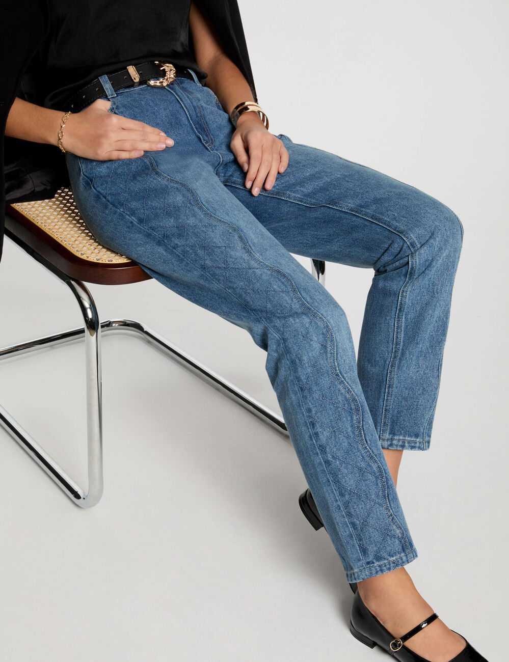 Vaquero slim acolchado denim stone mujer