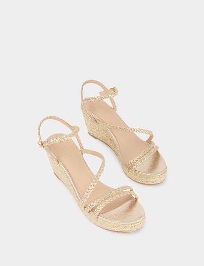 Sandalia de cu&ntilde;a trenzada amarillo oro mujer