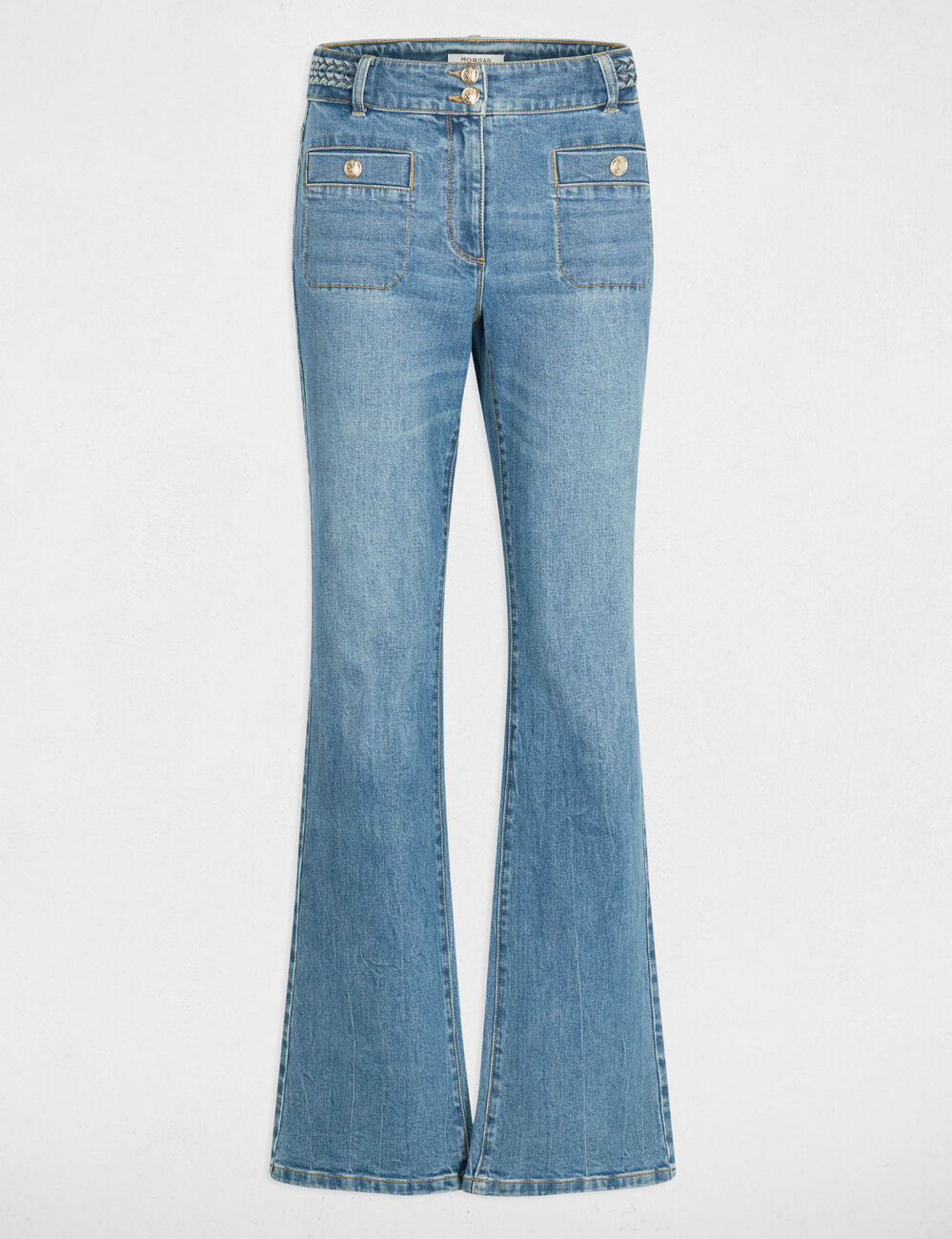 Vaquero bootcut trenzado denim stone mujer