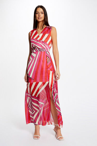 Vestido largo entallado estampado multicolor mujer