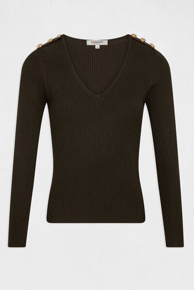 Jersey manga larga con botones verde oscuro mujer