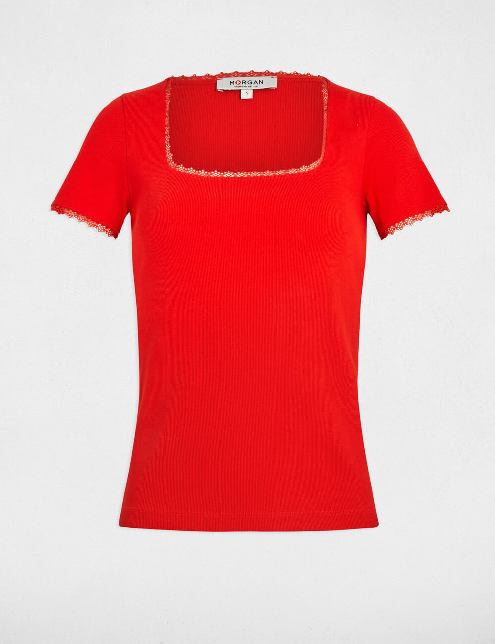 Camiseta acanalada manga corta orange mujer