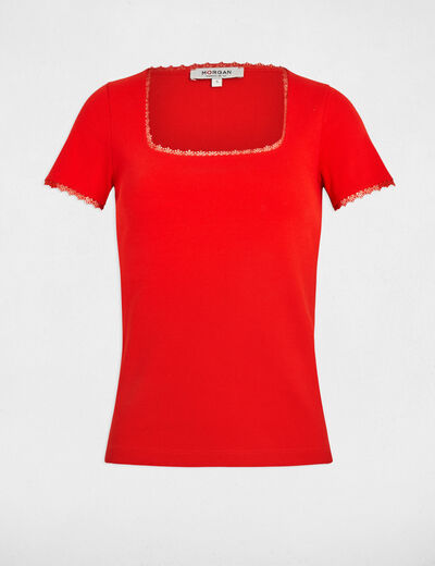 Camiseta acanalada manga corta orange mujer