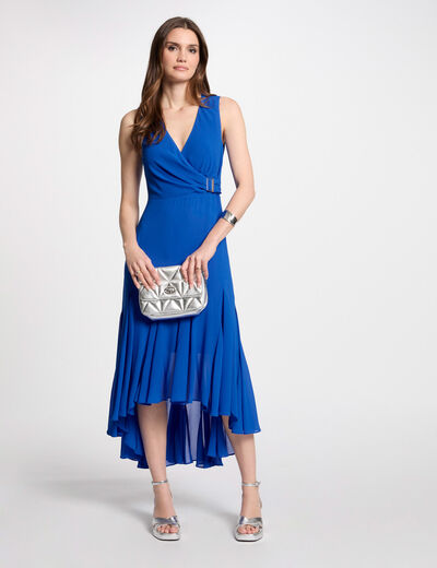 Vestido midi recto holgado azul eléctrico mujer