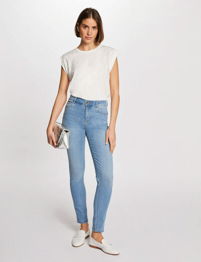Vaquero slim talle estándar denim descolorido mujer