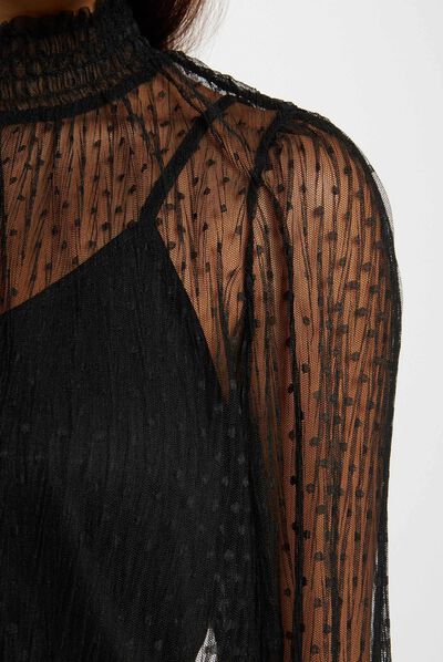 Camiseta manga larga con plumeti negro mujer