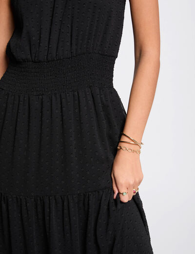 Vestido largo recto plumeti negro mujer