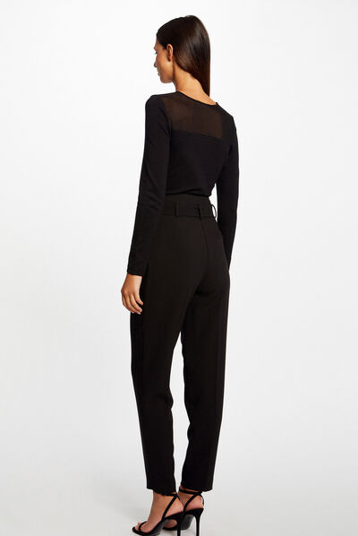 Jersey manga larga con cuello redondo negro mujer