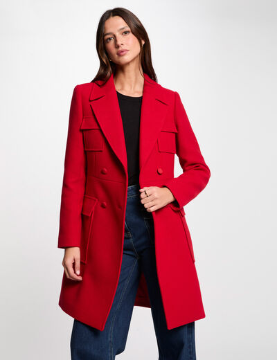 Abrigo largo abotonado rojo mujer