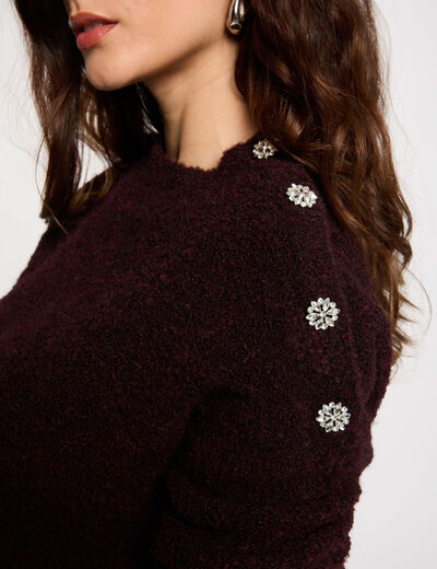 Jersey cuello alto y botones ciruela mujer