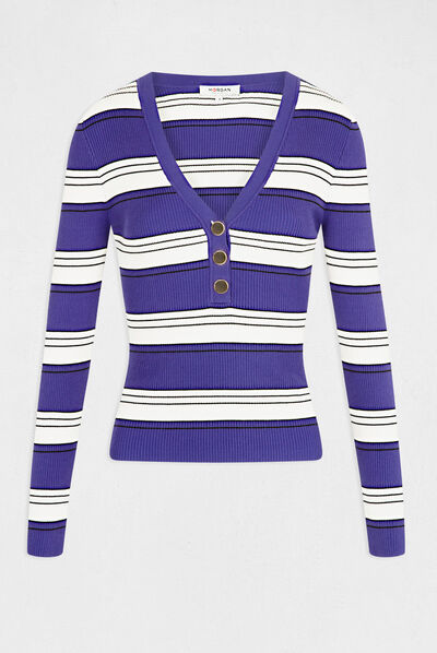 Jersey manga larga con rayas morado mujer