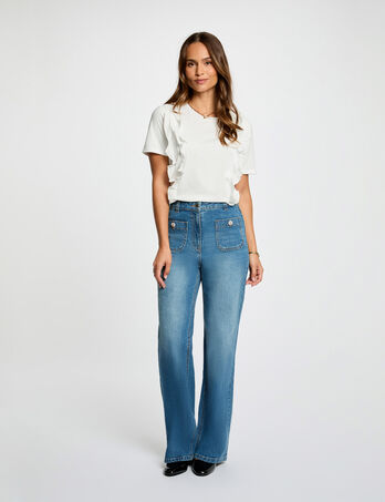 Jean ancho de tiro alto denim stone mujer