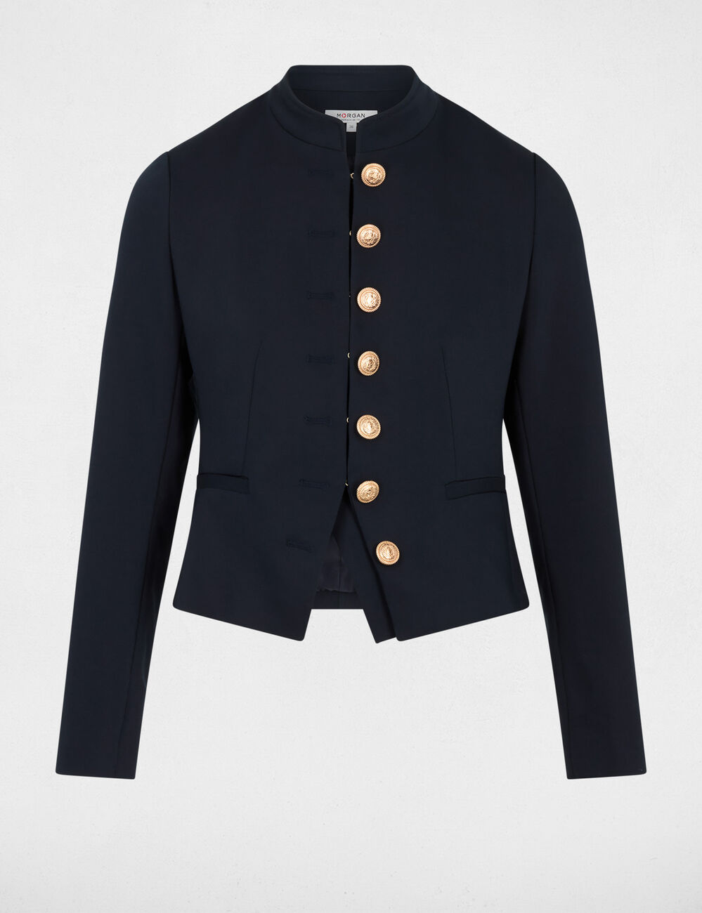 Chaqueta corta con cuello mao azul marino mujer