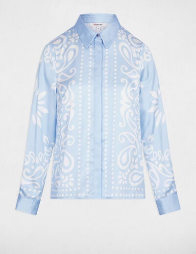 Camisa fluida estampada azul cielo mujer