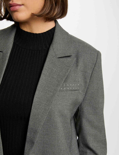 Chaqueta larga con tachuelas gris claro mujer