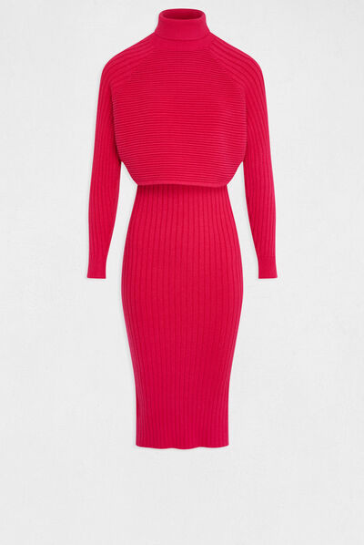 Vestido de punto ajustado efecto 2 en 1 rosa medio mujer